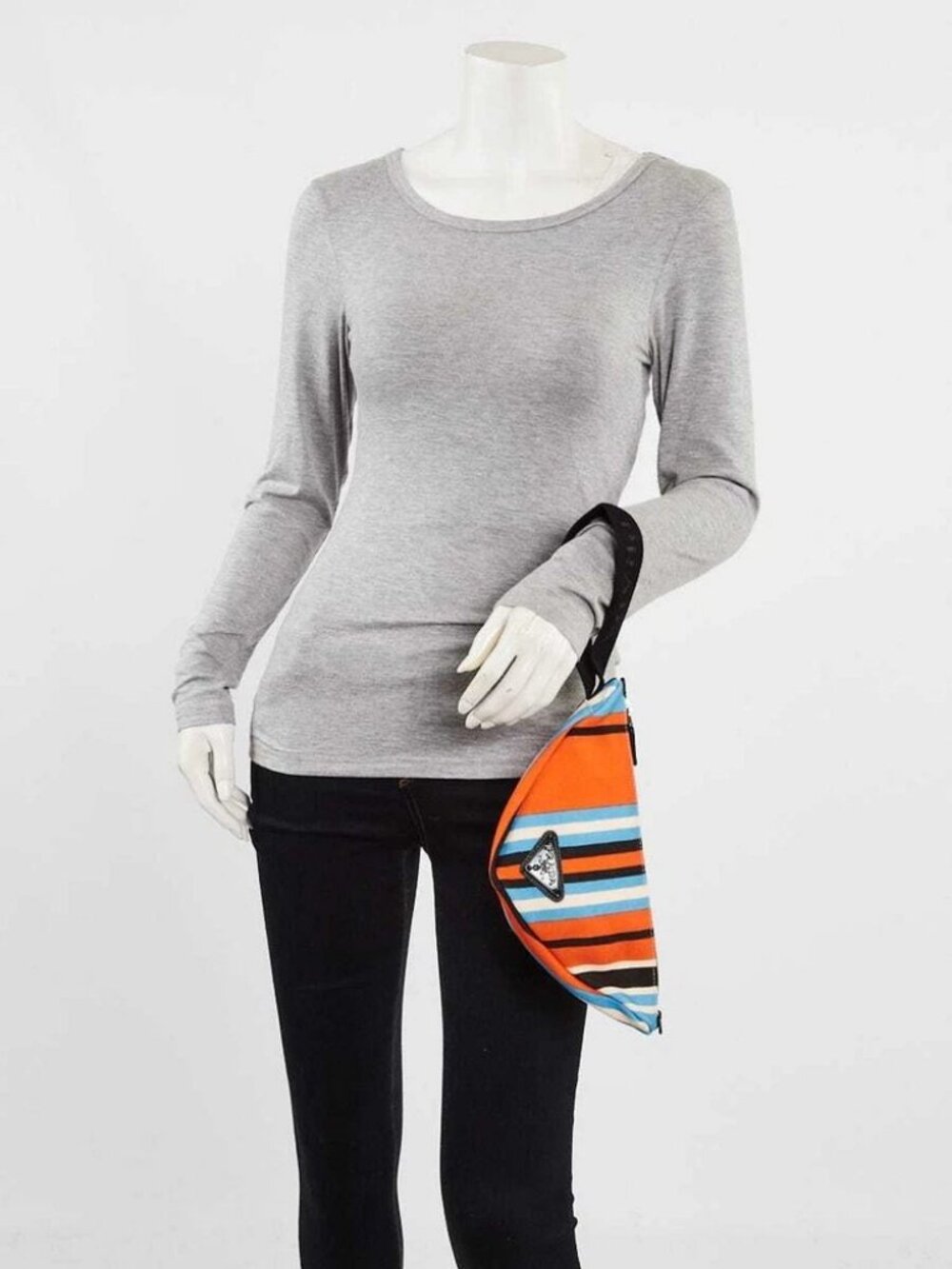 Prada Orange/Blue Striped Canvas Triangle Wristlet Clutch Bag 2NE053 - Picture 2 of 11